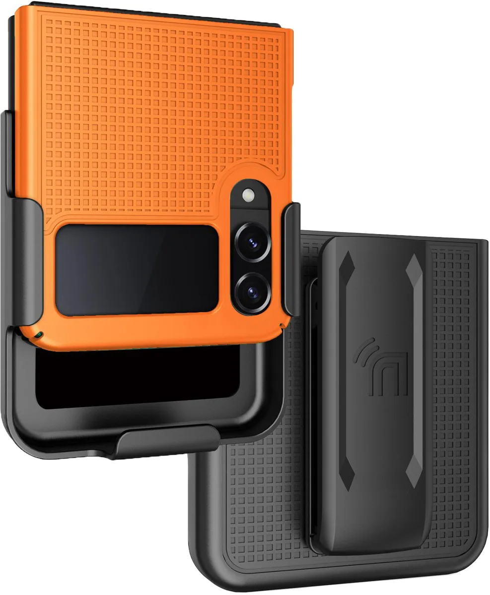 Nakedcellphone Nakedcellphone Grid Case + Belt Clip Holster Combo for Samsung Galaxy Z Flip 4 5G SM-F721U 2022 Orange — product photo