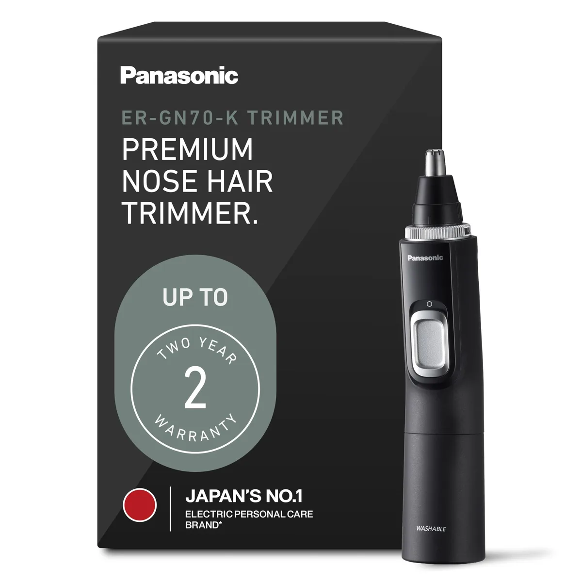Black cylindrical nose and ear trimmer with vacuum system and angled head