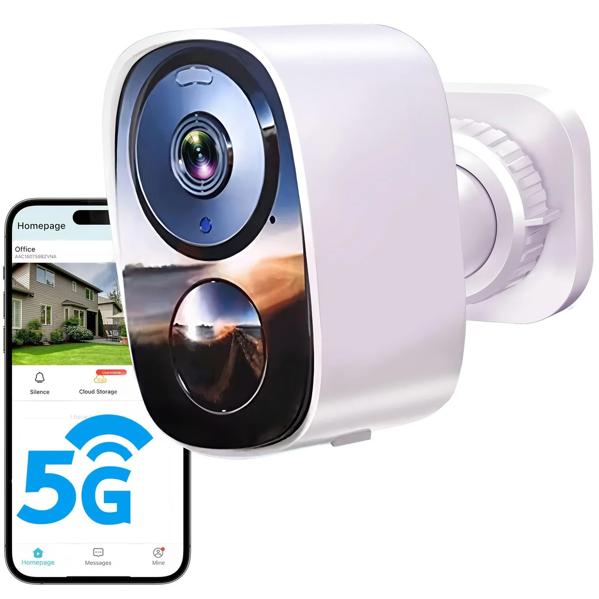White bullet IP camera with integrated spotlight and rechargeable battery