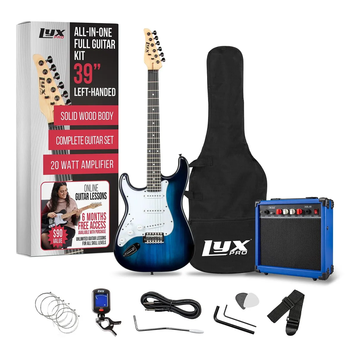 LyxPro LyxPro Left Hand 39 Inch Electric Guitar Starter Kit Blue — product photo