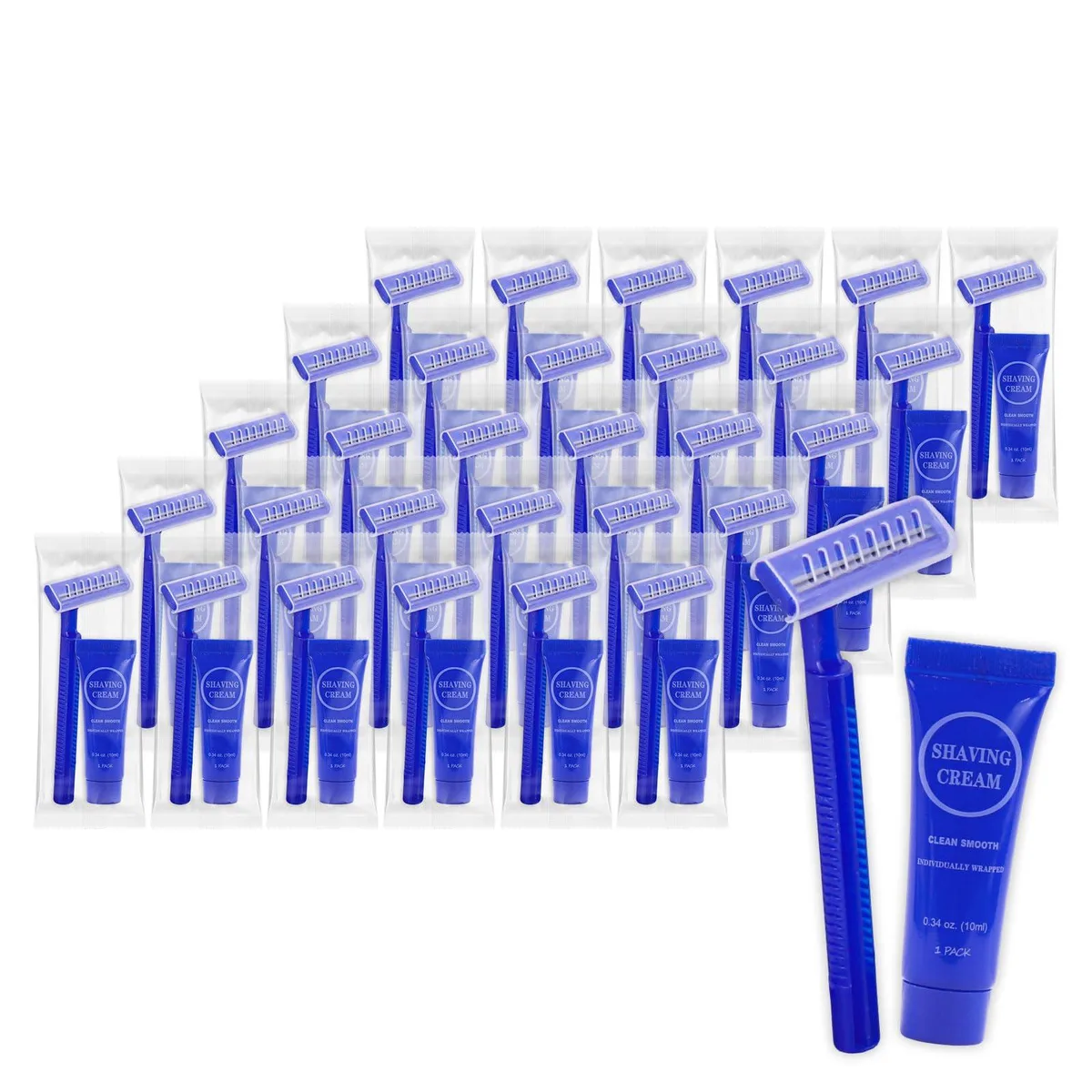  Disposable Twin Blade Razor &amp; Shaving Cream Set 30 Pack Blue — product photo