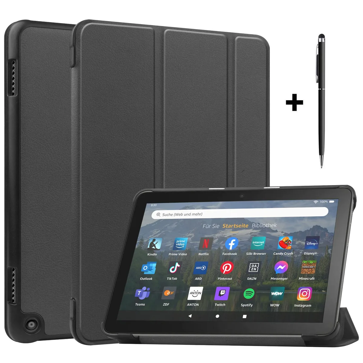 Werleo Werleo hard case for Fire HD 8 10th 12th gen 2020 2022 8 inch black with stylus — product photo