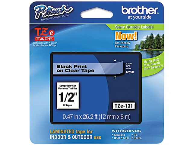 Brother Brother TZE131 1/2" 7.9m black on clear label tape pos accessory — product photo