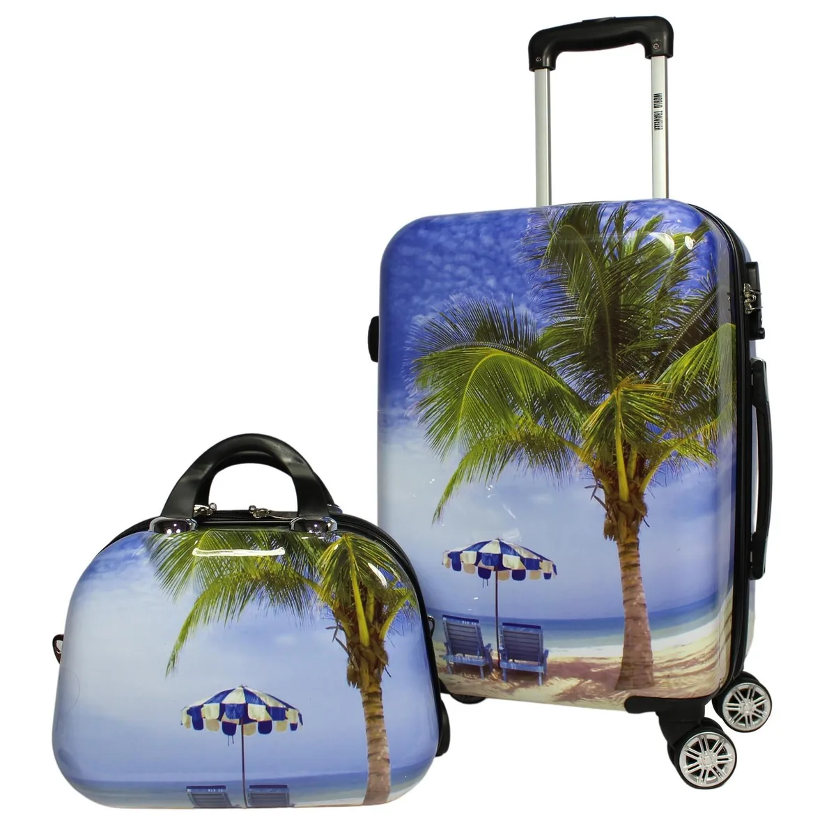 World Traveler World Traveler Palm Tree 2-Piece Carry-On Spinner Luggage Set Blue — product photo