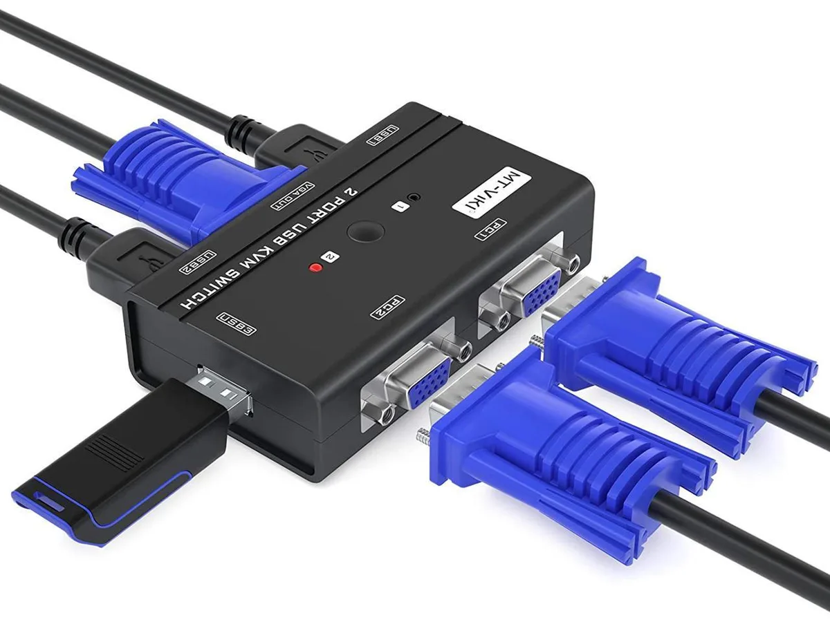 BUCIER BUCIER 260KL USB VGA KVM Switch 2 Ports 3 USB Hubs 1.2m Cables 1920x1440 — product photo