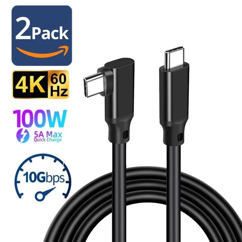 LUOM LUOM 100W USB 3.2 Gen 2x2 USB-C to USB-C Right Angle Cable 10ft 20Gbps 100W 4K 60Hz 2-Pack — product photo