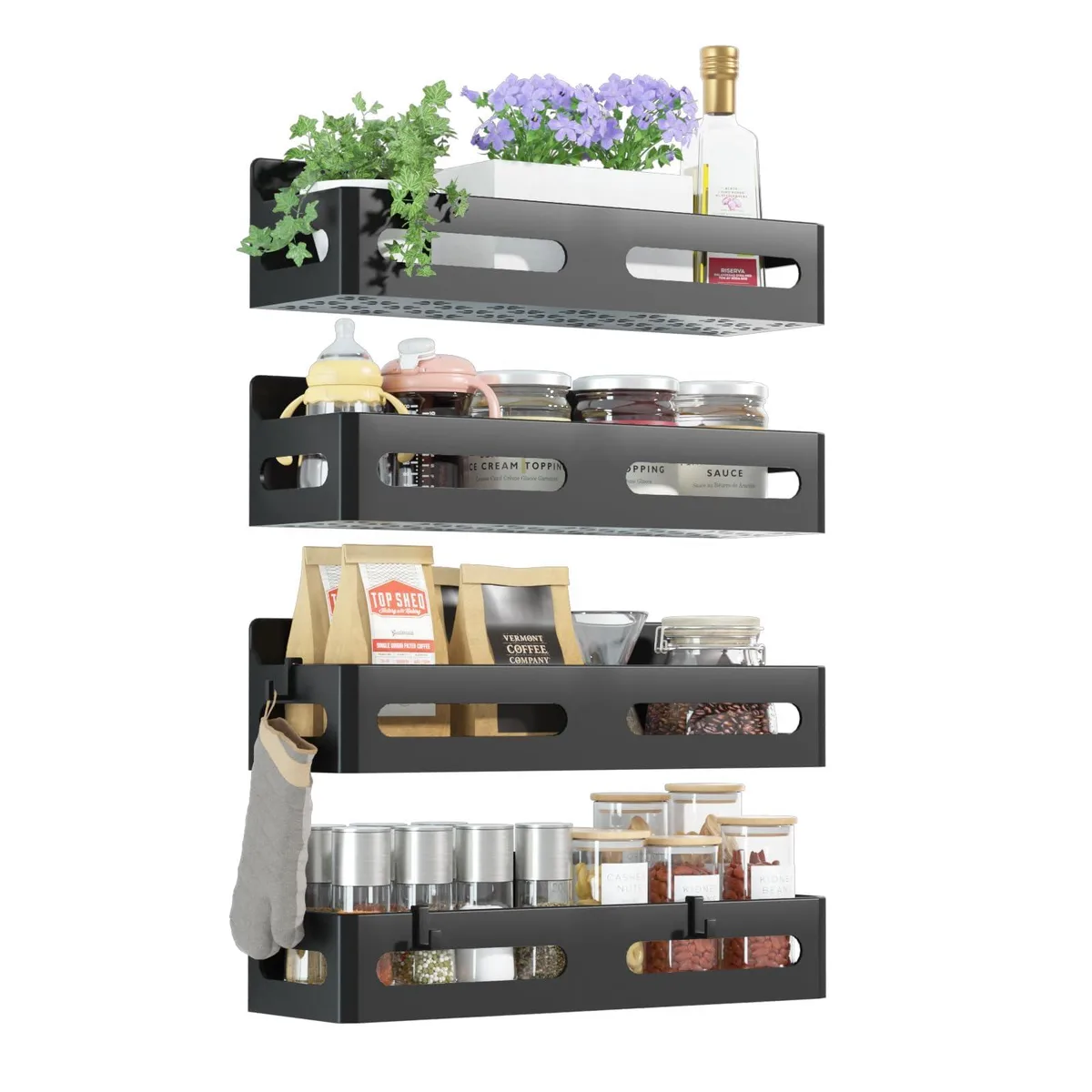 Mind Reader 4-Pack Magnetic Spice Rack with Hooks, Red, 34 — product photo