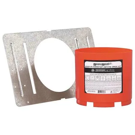 Red plastic deck adapter, six inches high and six inches wide