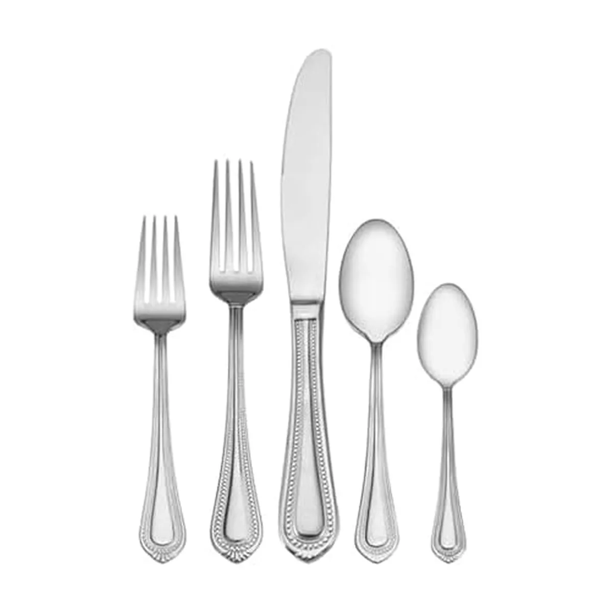 Black polished stainless steel 65-piece flatware set with beaded teardrop handles in storage chest