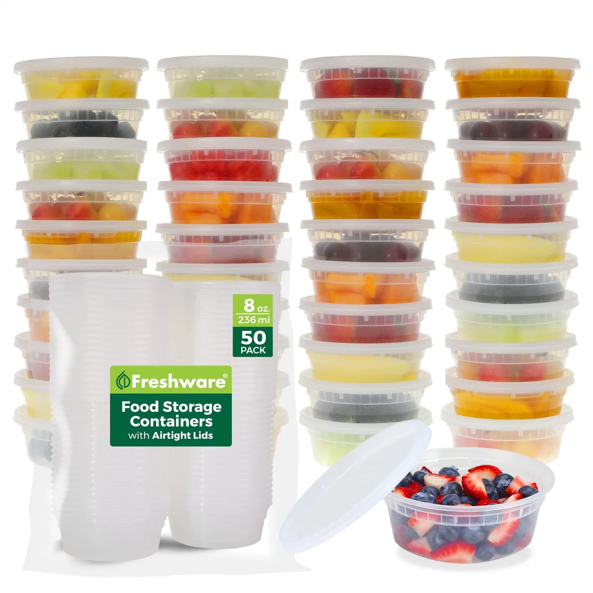 Clear 8 oz plastic containers with lids, 50 pack