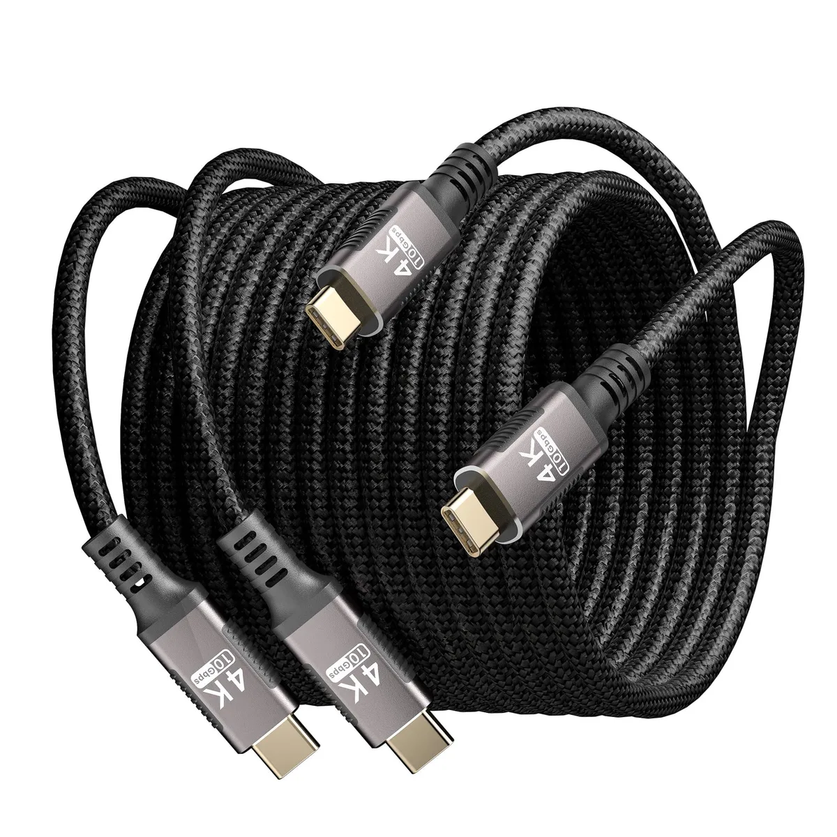 Two 10ft USB-C to USB-C nylon braided cables