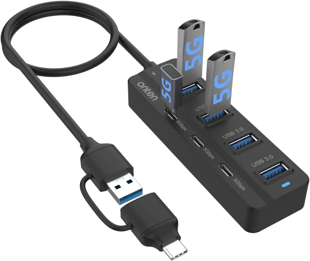 MCHOSE MCHOSE USB-A &amp; USB-C 7-Port Hub 3.2 ft cable — product photo