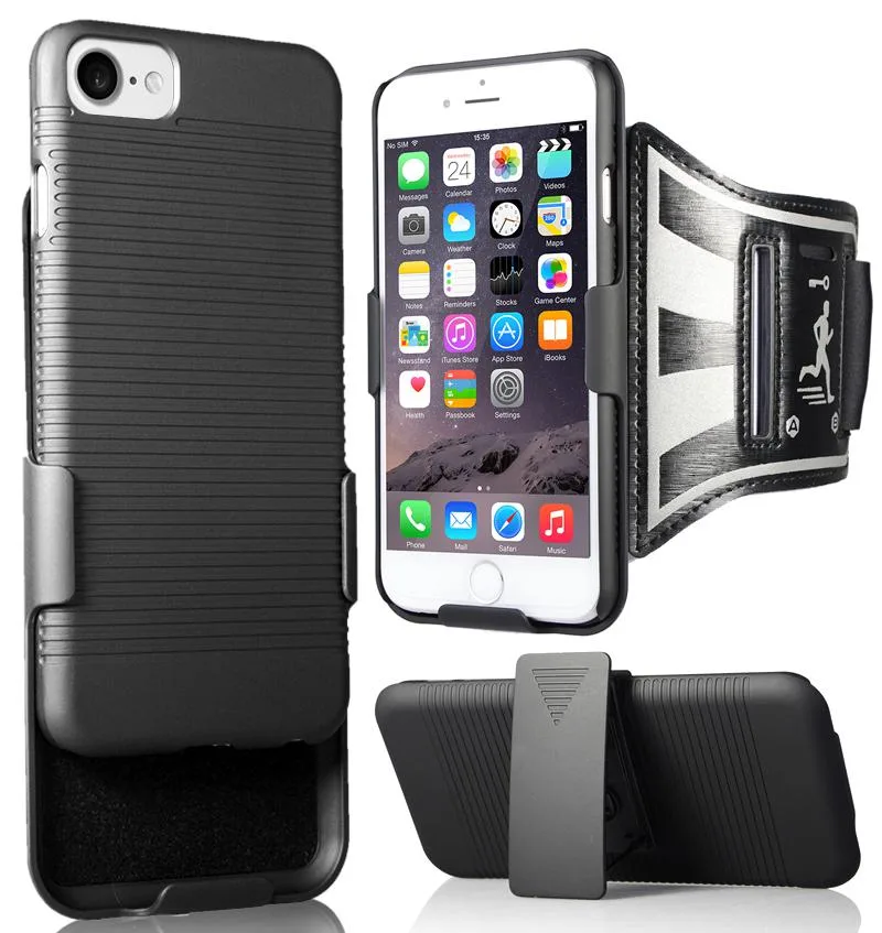 Nakedcellphone Nakedcellphone Case + Armband + Belt Clip Holster for iPhone SE 2022 2020 - Black — product photo
