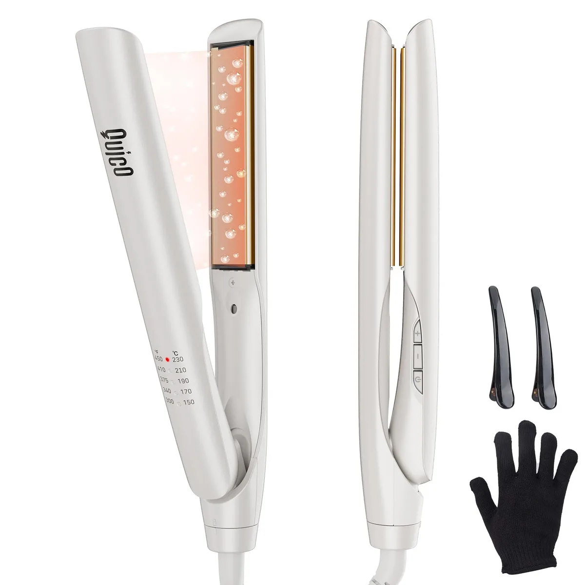 Slim flat iron with rounded plates in glossy finish