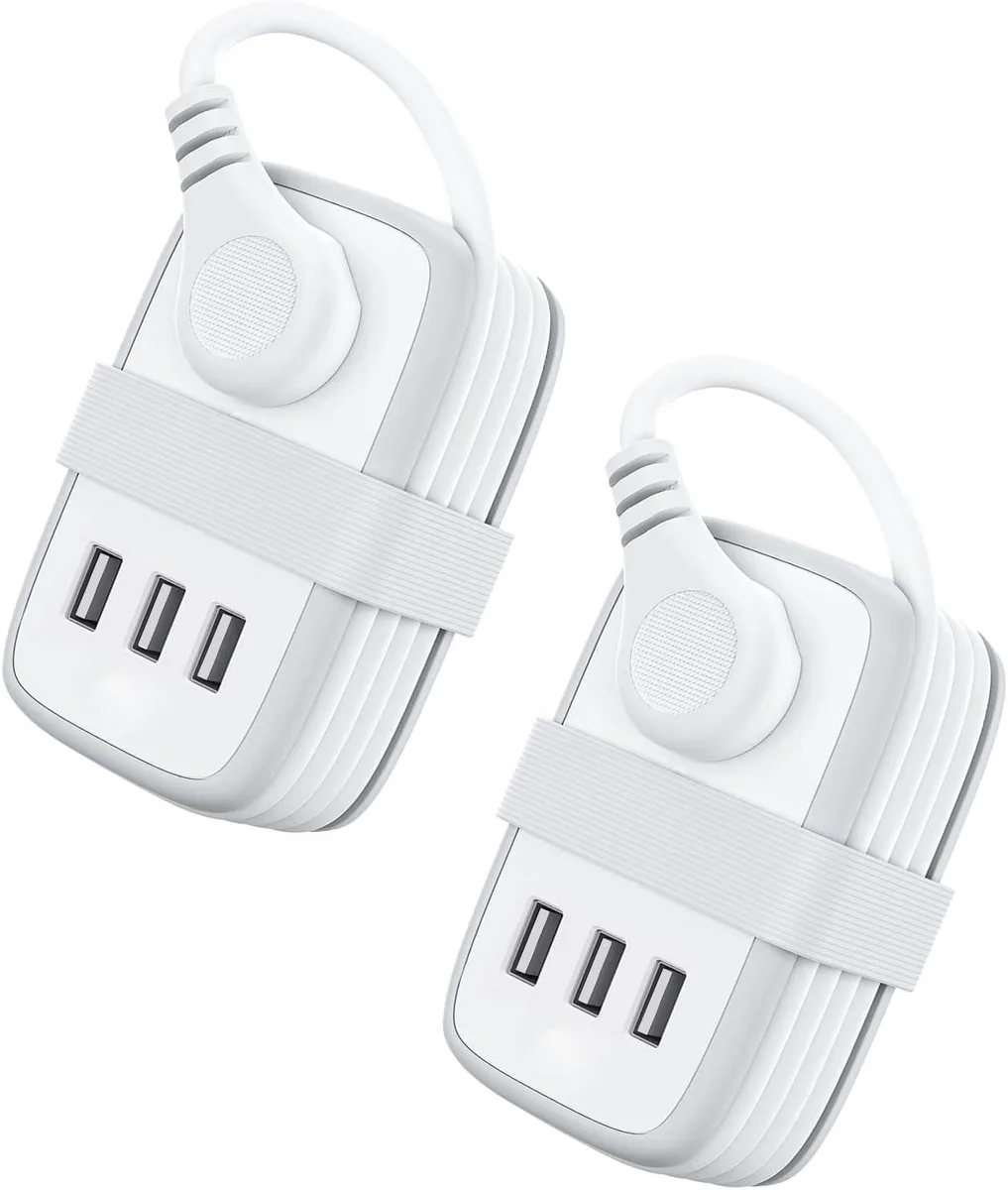 NTONPOWER NTONPOWER Travel Power Strip 2 Outlets 3 USB 3ft White — product photo