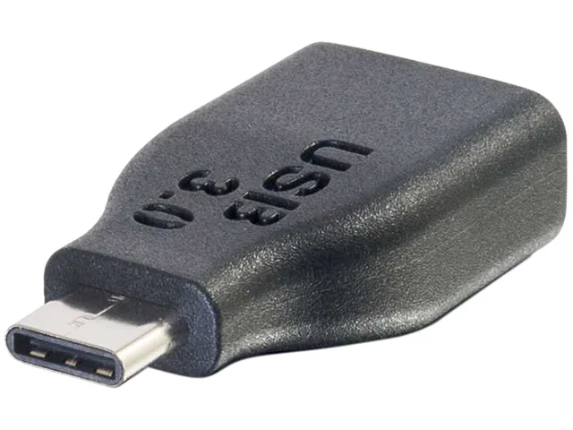 Small black USB-C male to USB-A female adapter