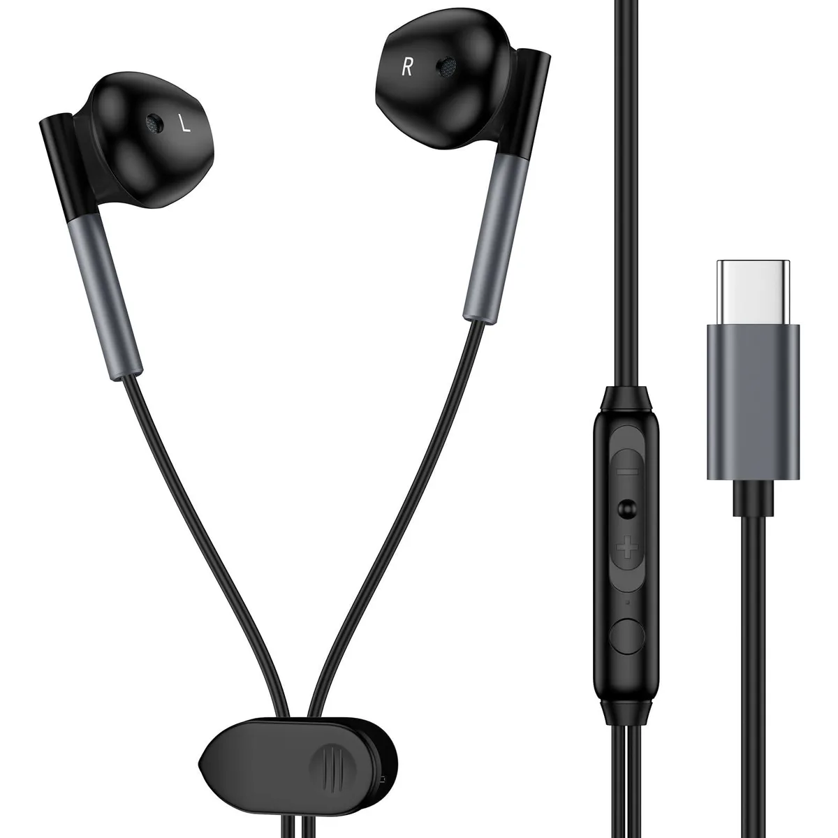 SuperTooth USB C Wired Earbuds Samsung S25+ A26 A36 A56 A53 Black 14.2mm 48kHz 24-bit — product photo