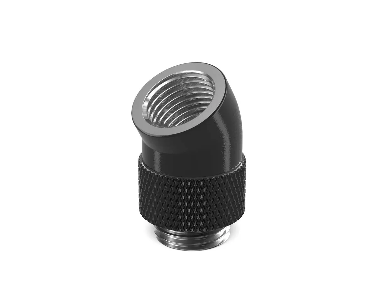 PrimoChill PrimoChill Male to Female G1/4 30 Degree Rotary Elbow Fitting Satin Black diy cooling — product photo