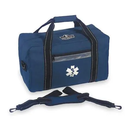 Blue 600D polyester responder trauma bag with reflective shoulder strap