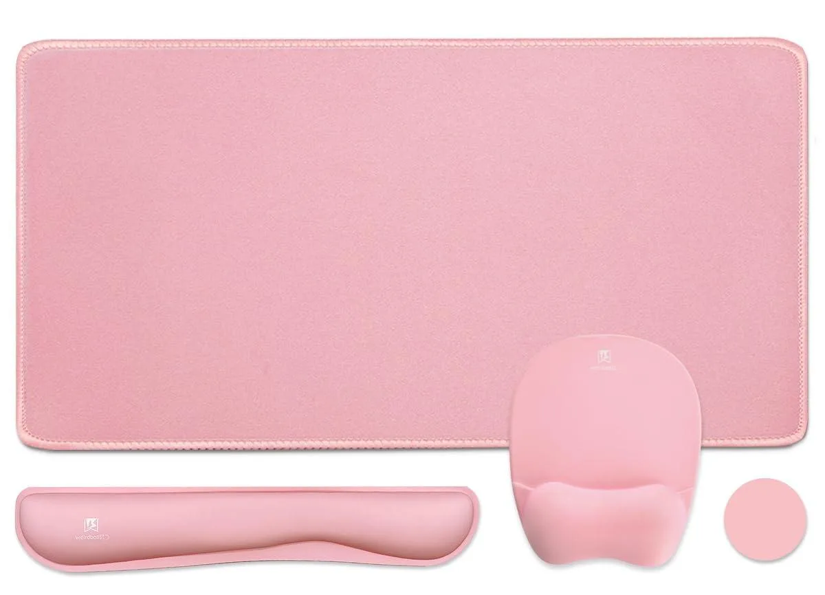  WB WEIRDBEAST 4in1 Memory Foam Mouse Pad Set Pink 35.4 x 15.7 in — product photo