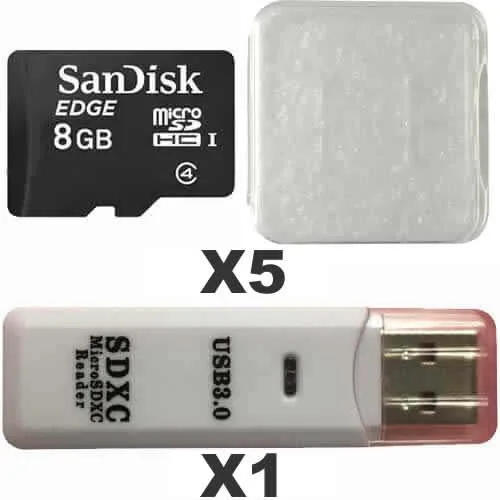 SanDisk SanDisk 8GB microSDHC Class 4 UHS-I 5-pack with reader — product photo