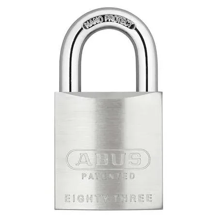 Chrome-finish brass padlock with steel shackle, square body, keyed alike
