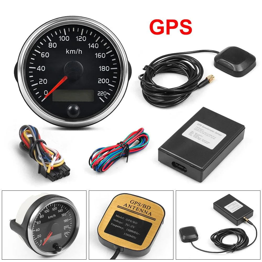 Dyno Racing Dyno Racing 85mm GPS Speedometer 0-220km/h 12V/24V with Sensor Adapter — product photo