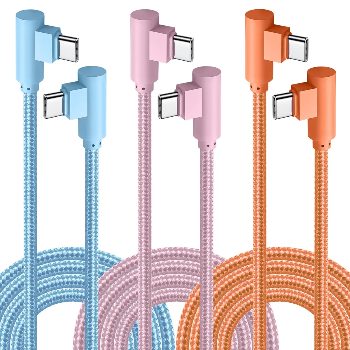 APFEN USB-C to USB-C 90 Degree Cable 10 ft 3-Pack 60W Orange — product photo