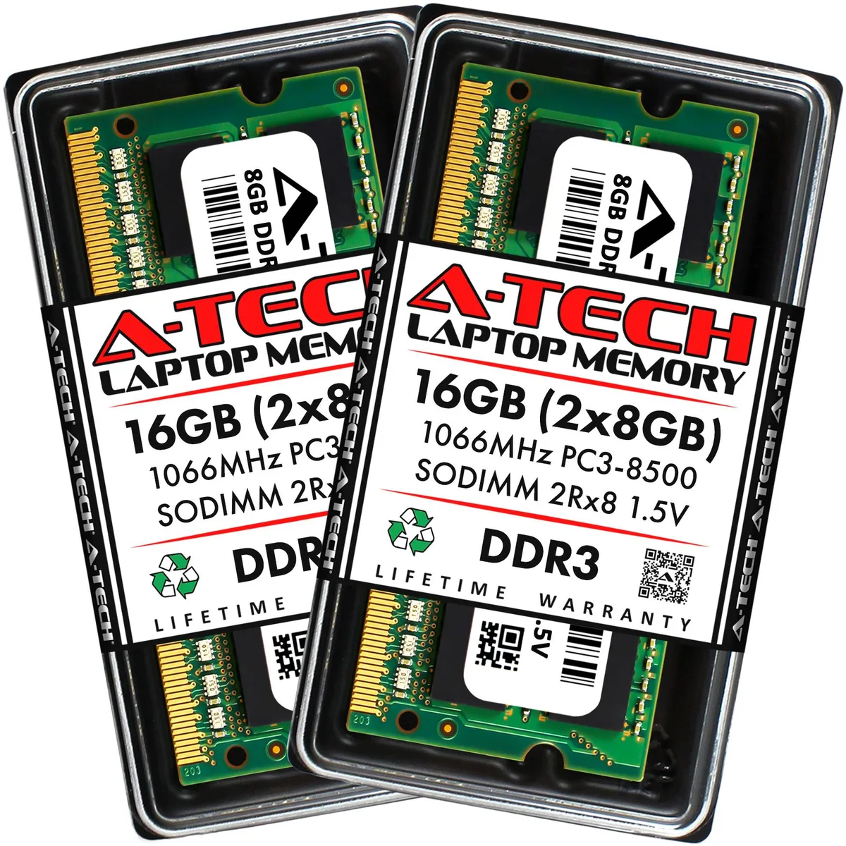 A-Tech A-Tech 16GB Kit (2x8GB) DDR3 1066 SODIMM CL7 1.5V Non-ECC 204-Pin Laptop RAM — product photo