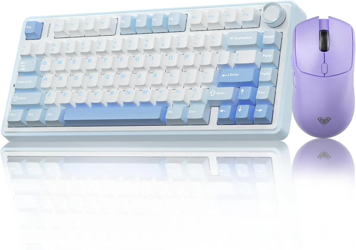 AULA AULA F75 75% Wireless Mechanical Keyboard + SC580X Mouse Light Purple — product photo