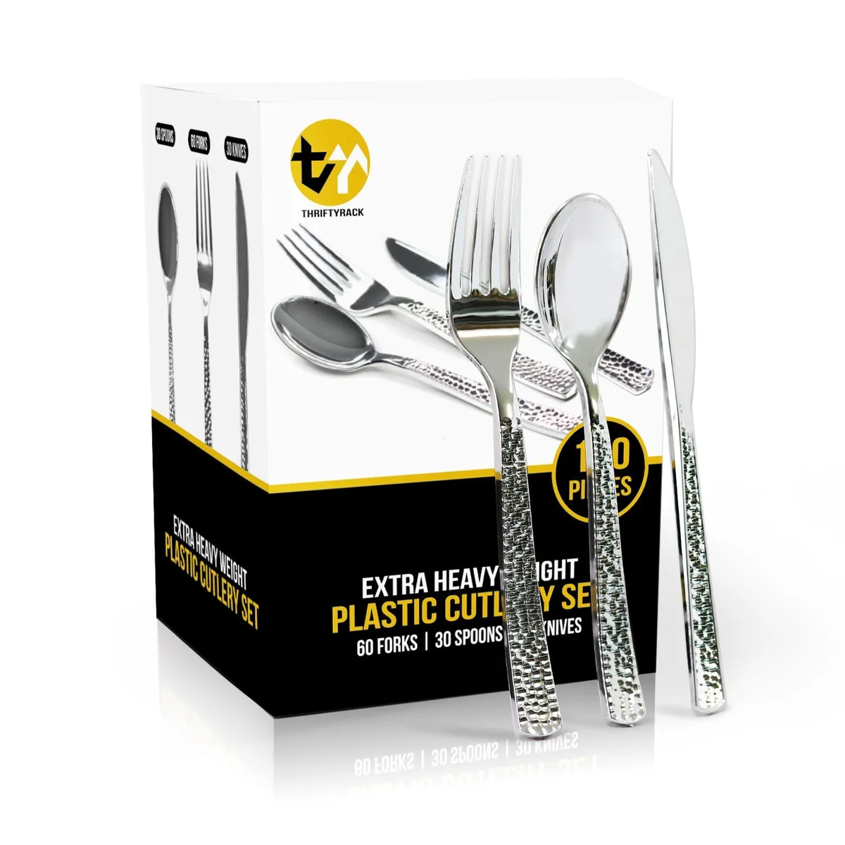  THRIFTYRACK TR-001 120-Piece Silver Plastic Cutlery Set — product photo