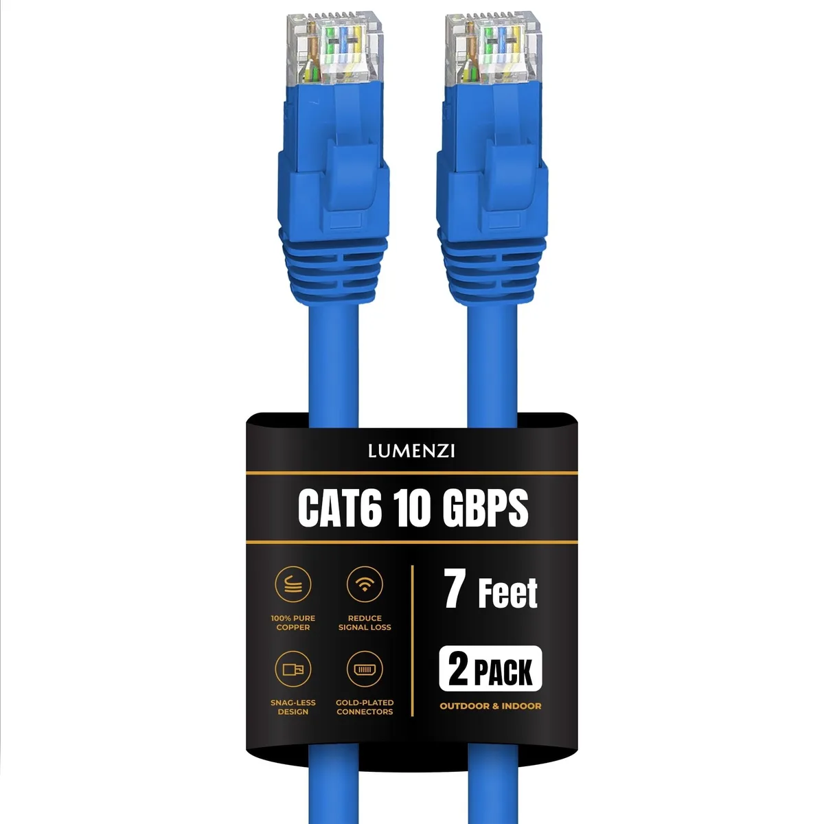 Lumenzi Lumenzi EC-6-7-BL-2 Cat 6 network ethernet cable 7 ft blue 2 pack 10 Gbps 550 MHz — product photo