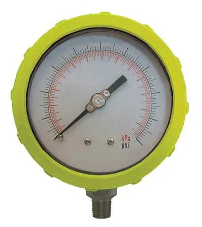 Yellow ABS plastic pressure gauge with 1/4 MNPT bottom connection