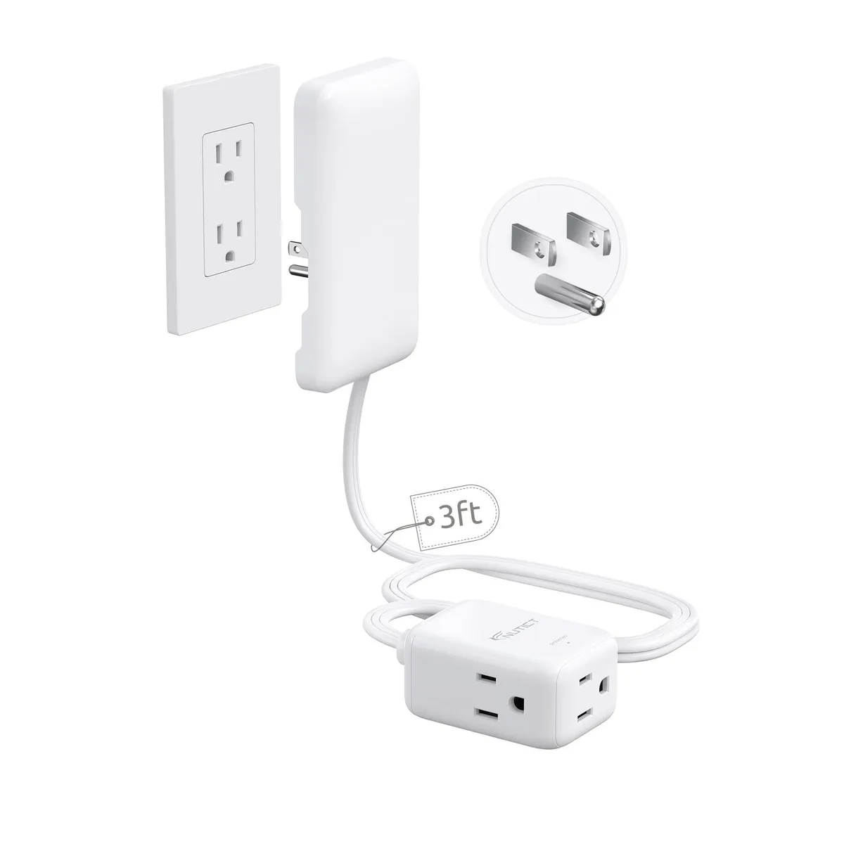 NT-EC-NA01C Straight Blade Plug 3ft 3 Outlet 15A 1625W 900 Joules .73in Flat Plug — product photo