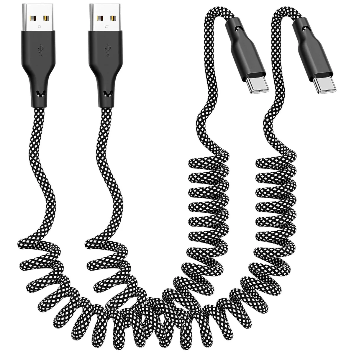 Hamzan Hamzan 2-Pack 3ft Retractable Braid USB A to USB C Cable Grey — product photo