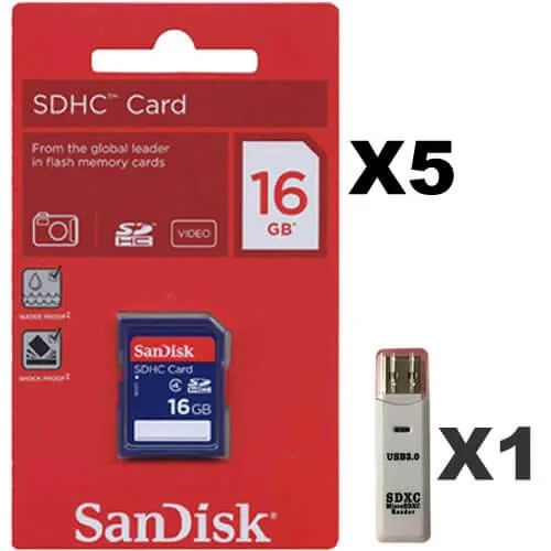 SanDisk SanDisk 16GB SDHC Class 4 SDSDB-016G-B35 Memory Card (5 Pack) with Reader — product photo