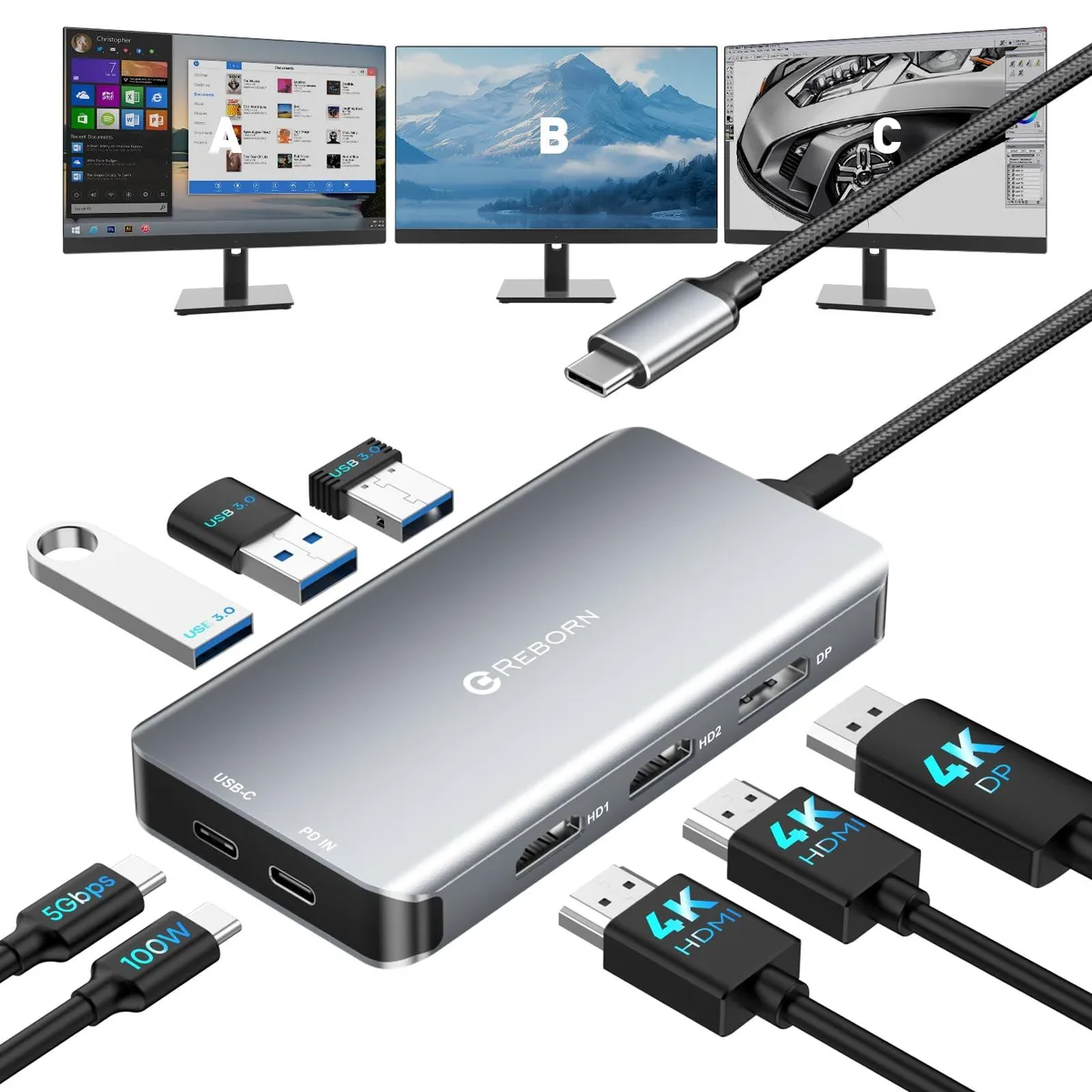  Belkin USB-C Docking Station 2 HDMI DP 85W PD 8-in-1 — product photo