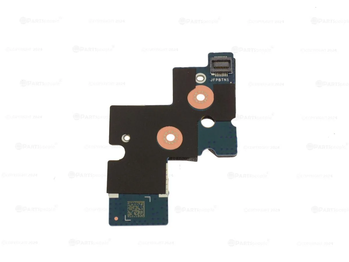 Small green circuit board with a silver power button and fingerprint sensor area