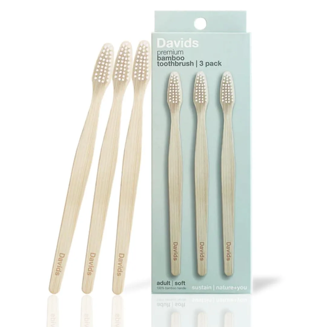 Three bamboo manual toothbrushes with soft bristles