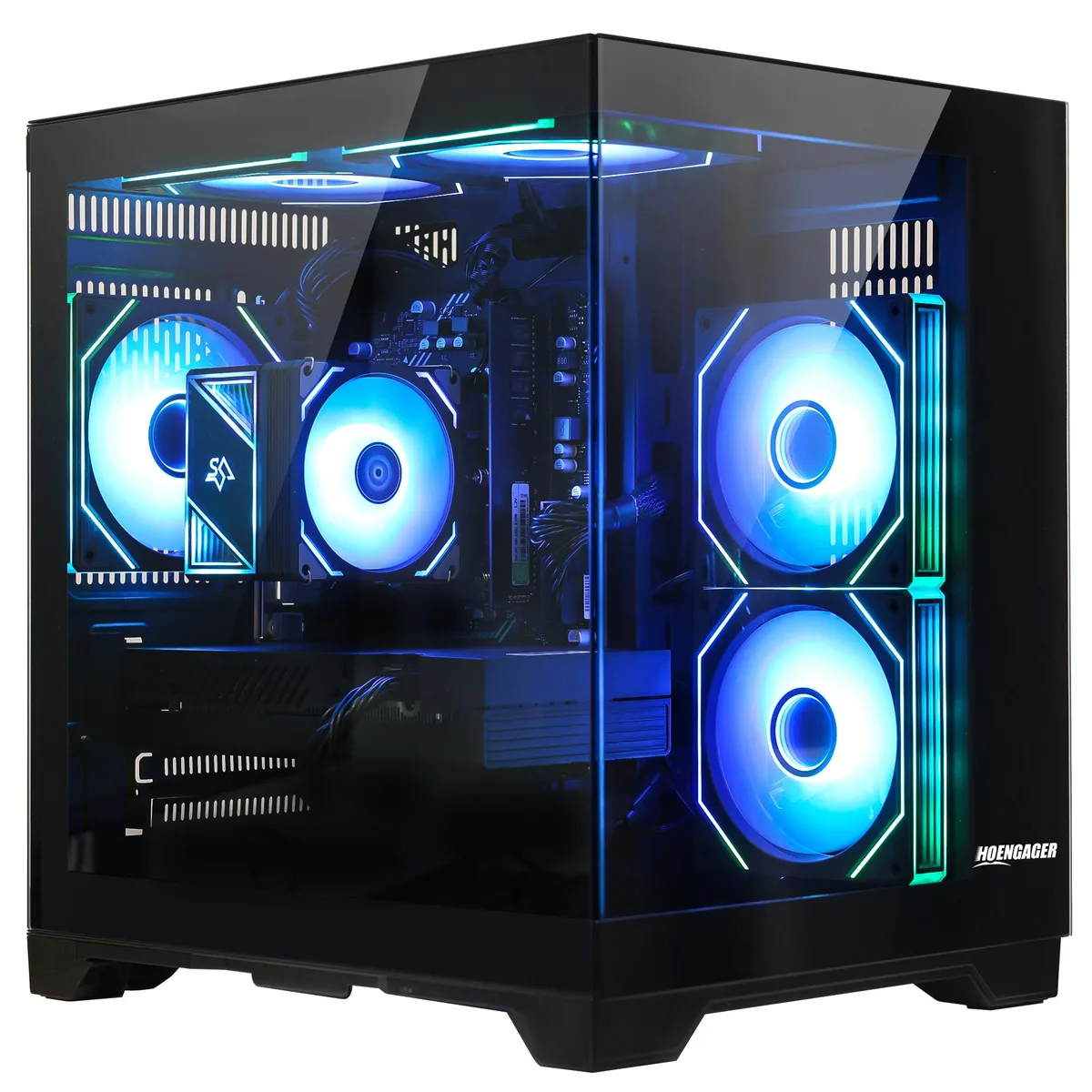 Hoengager Hoengager Gaming PC Ryzen 5 5500 RX 6500 XT 4GB 16GB DDR4 3200 1TB SSD ARGB WiFi BT Windows 11 Black — product photo