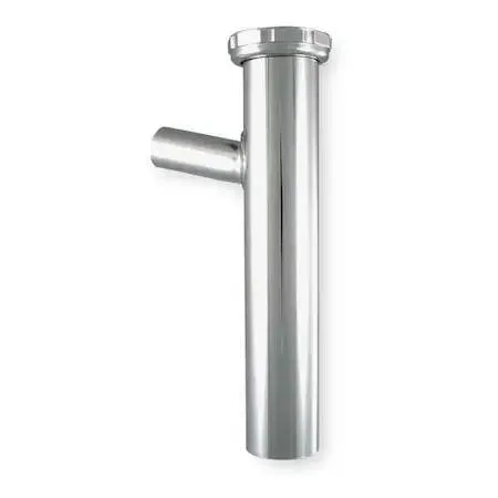 Chrome-finished brass tailpiece with flanged end and included nut and washer