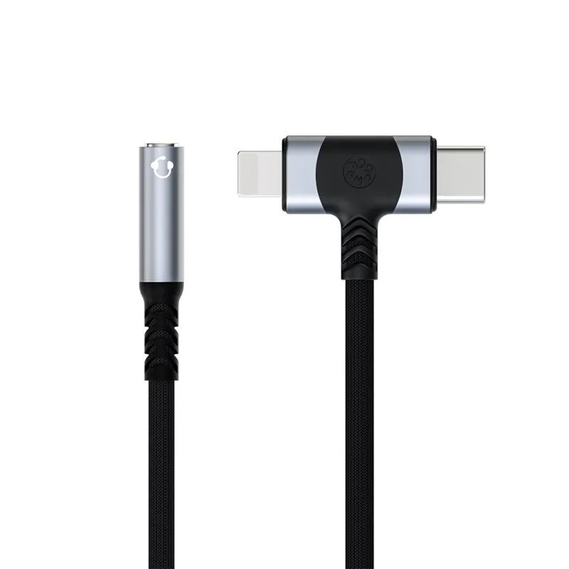 TROPRO TROPRO 2-in-1 Lightning &amp; USB-C to 3.5 mm Audio Adapter Gray — product photo