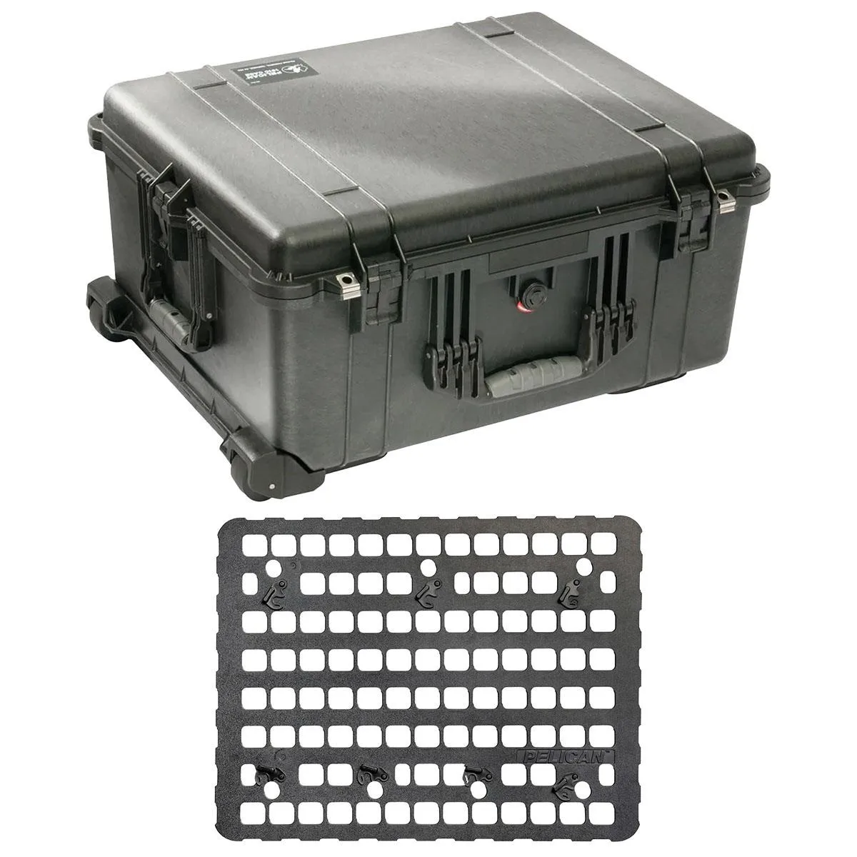 Pelican Products, Inc. Pelican 1610 Watertight Hard Case with Cubed Foam &amp; Wheels - Black with Molle Lid Organizer — product photo
