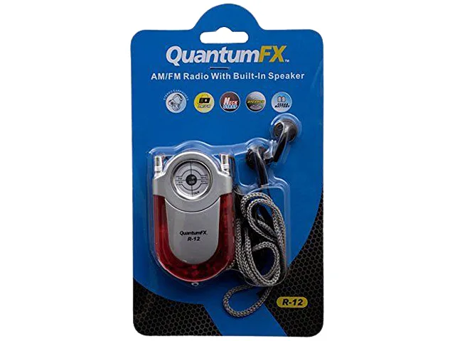 Quantamfx Quantamfx R12 RED AM/FM radio with neck strap, flashlight, 3.5 mm jack — product photo