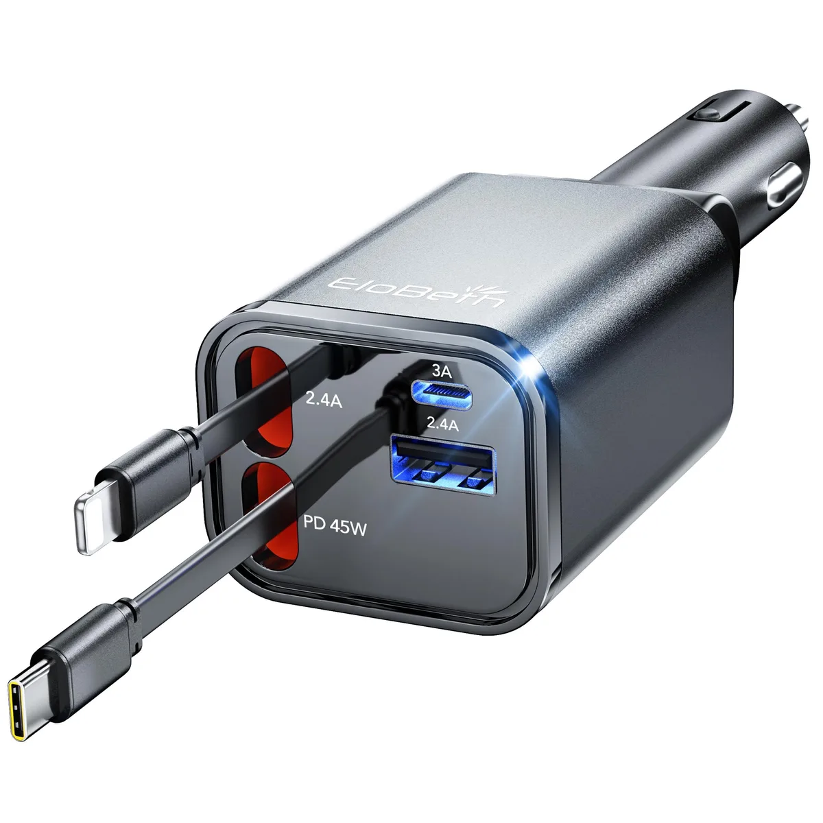 No Sew No Sew 84W Retractable Car Charger USB C 45W PD QC3.0 80cm Cable — product photo