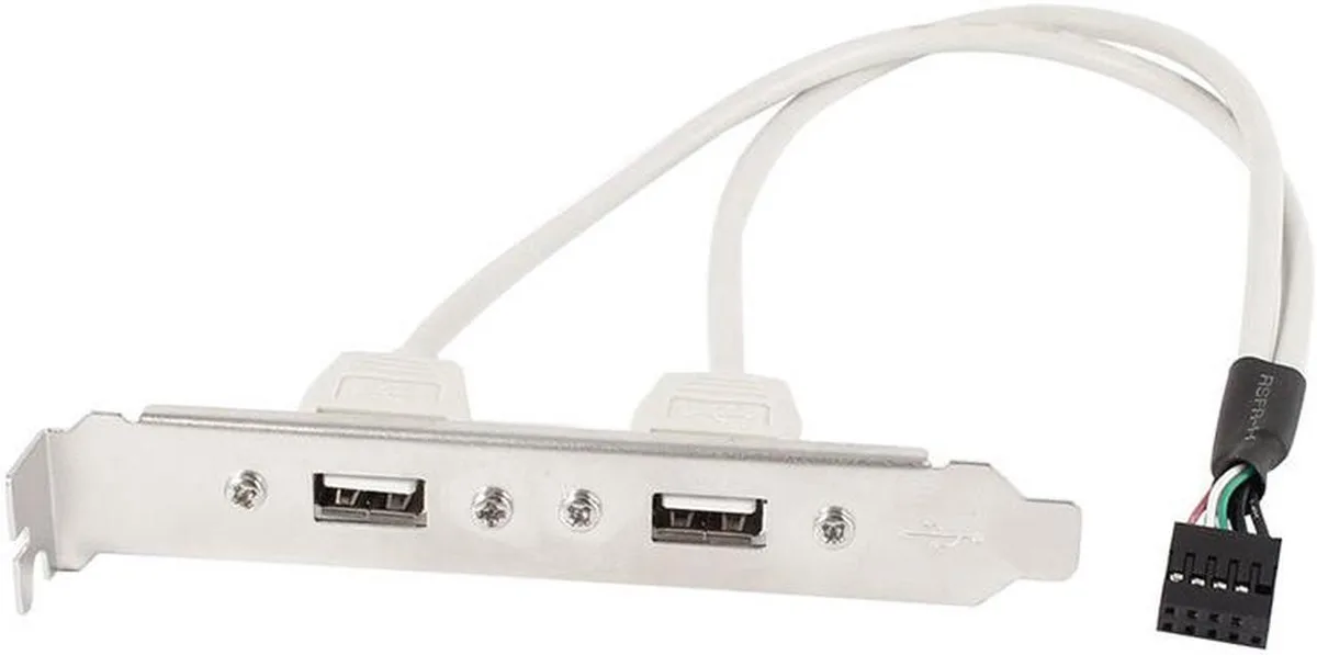 Vszerda USB 2.0 bracket cable with full-profile PCI slot cover, 10-pin motherboard header to two USB-A female ports, 12in 30cm length