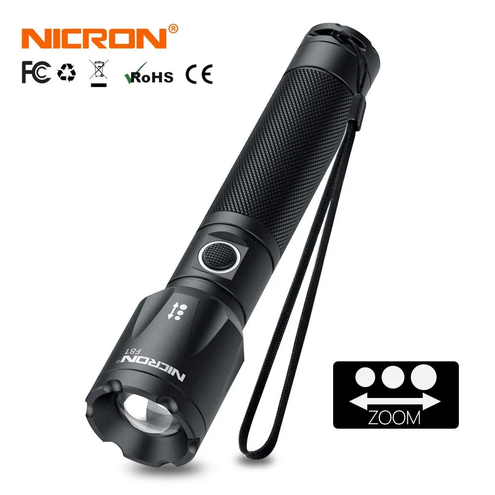 NICRON NICRON F81 1000lm Zoomable Flashlight Type-C IP64 — product photo