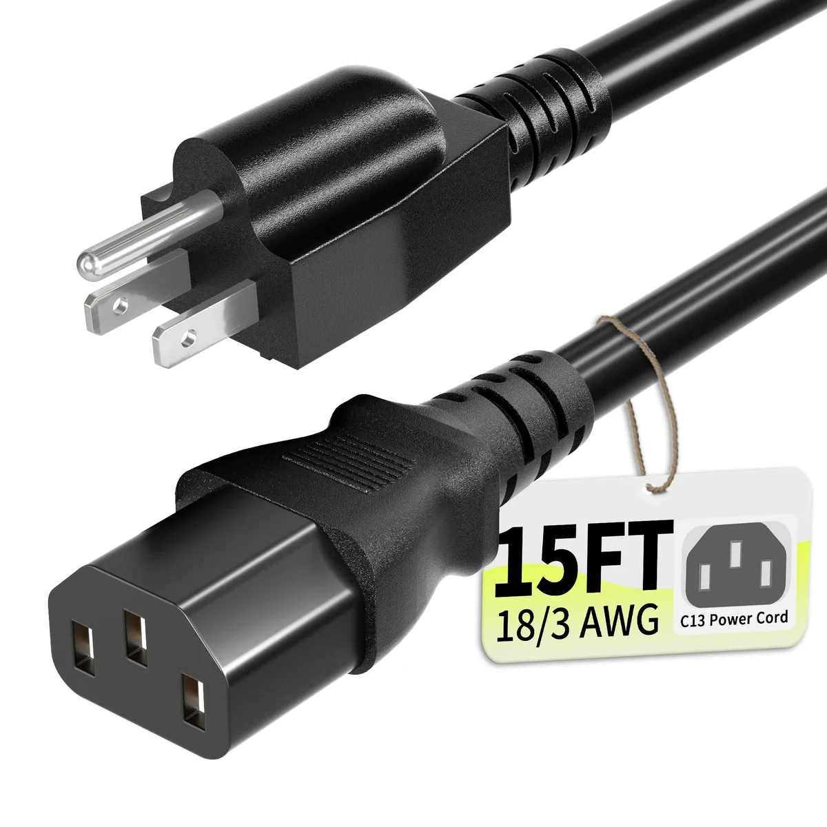  Vockjour 15ft 4.5m 3-Prong ETL Power Cord Black — product photo