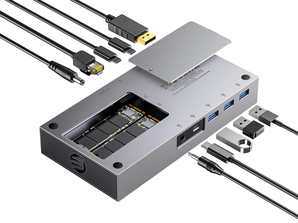 Orico Orico 40Gbps Thunderbolt 3 Docking Station Dual M.2 NVMe SATA 8K 60W PD Gray — product photo