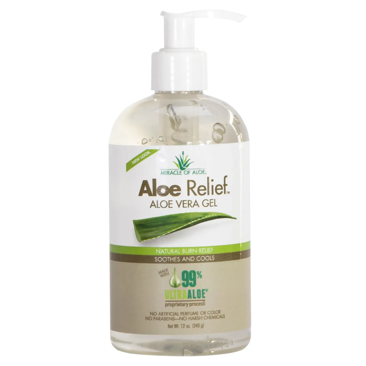 Miracle of Aloe Miracle of Aloe Aloe Relief 99% Pure Aloe Vera Gel 12 ounce bottle with pump skin care — product photo